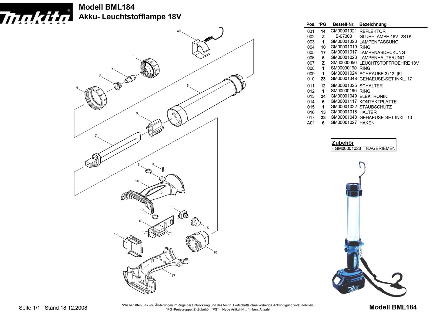 Makita BML184 Ersatzteile