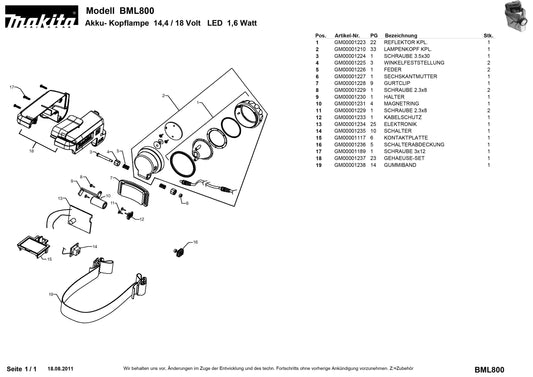 Makita BML800 Ersatzteile